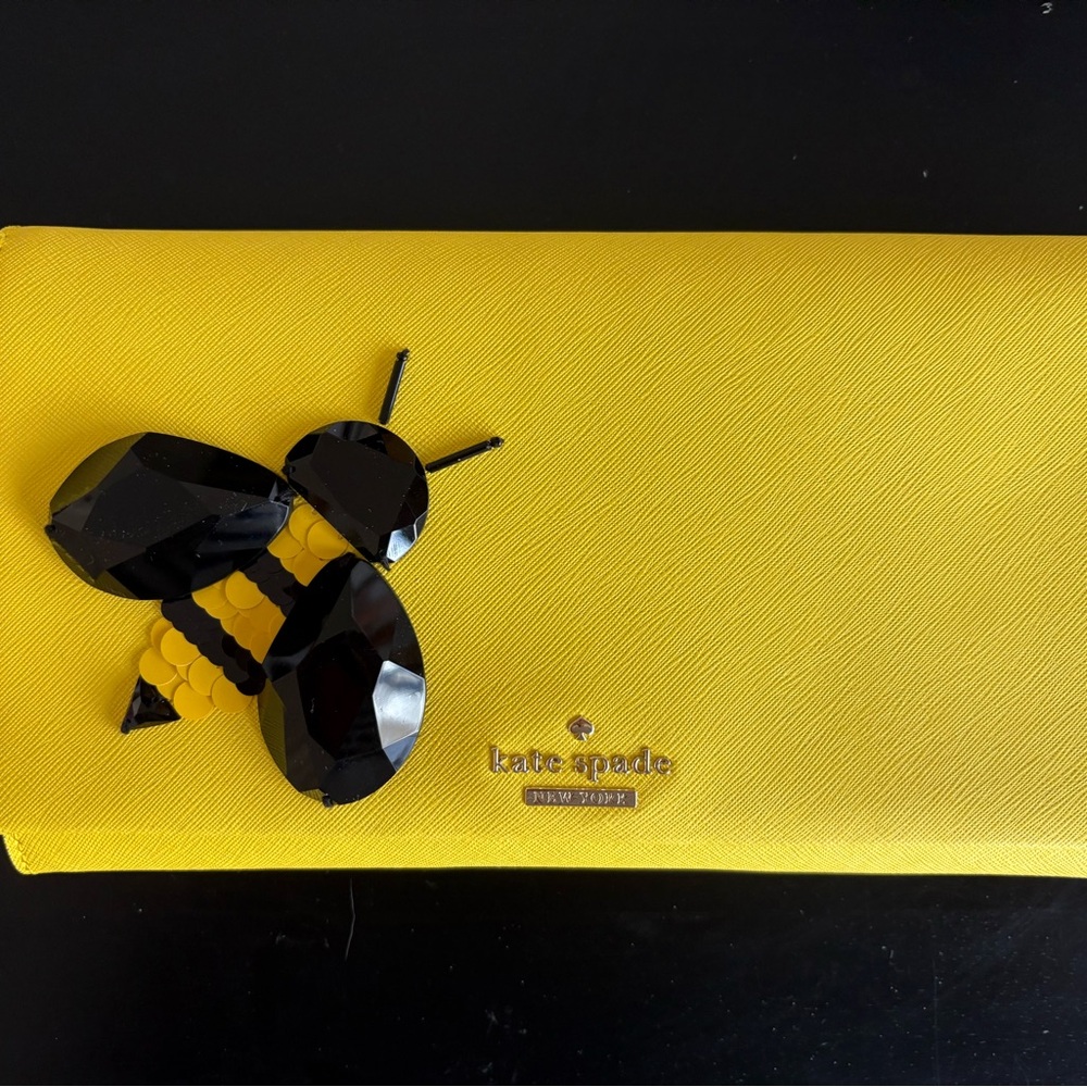Kate Spade Bright Yellow Clutch with Black Bee NWT